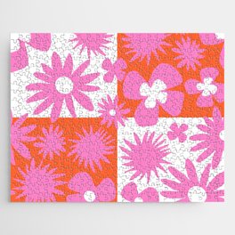 Wild Spring Flowers Hot Pink Checkerboard Jigsaw Puzzle