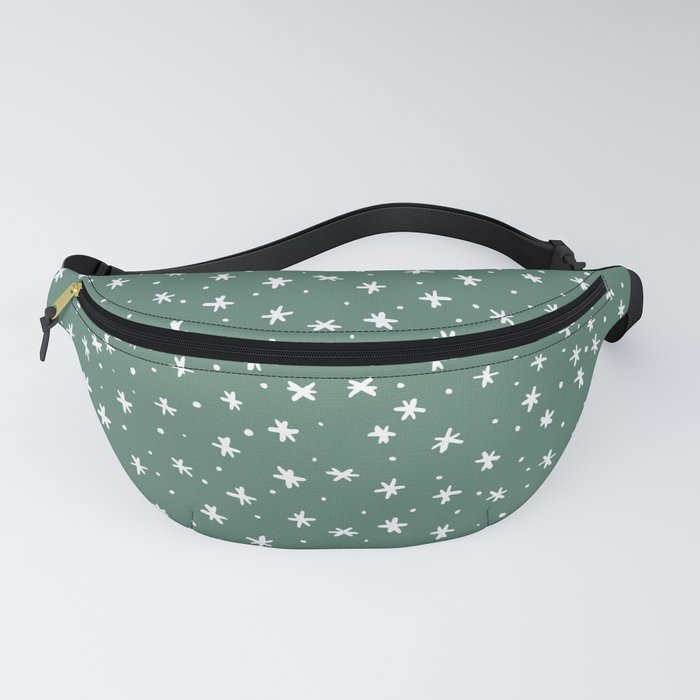 Snowflakes and dots - green and white Fanny Pack
