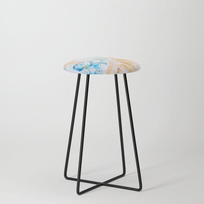 crushed crystal yellow and blue impressionism texture Counter Stool