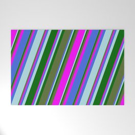 [ Thumbnail: Colorful Dark Olive Green, Fuchsia, Royal Blue, Powder Blue, and Dark Green Colored Lines Pattern Welcome Mat ]