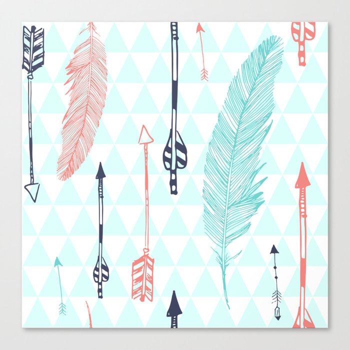 Cute hipster pattern with feather and arrows Canvas Print