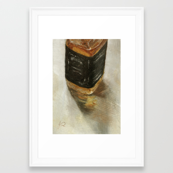Alcohol Liquor Bottle Still Life Oil Painting Framed Art Print By