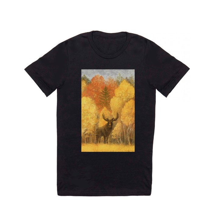 An autumn forest with a deer and a fox among the trees T Shirt