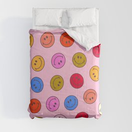Super Bright Smiley Pattern Comforter | Trippy, Colorful, Pink, Pop Art, Smiley, 90S, Smile, Graphicdesign, Happiness, Showmemars 