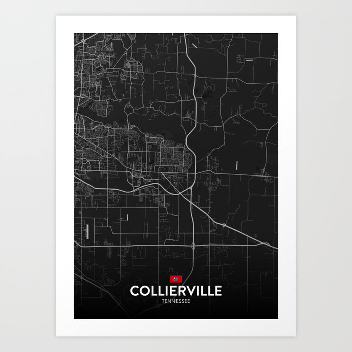 Collierville, Tennessee, United States - Dark City Map Art Print