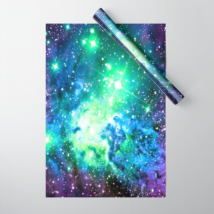 Fox Fur Nebula BRIGHT : Green Blue Purple Galaxy Wrapping Paper