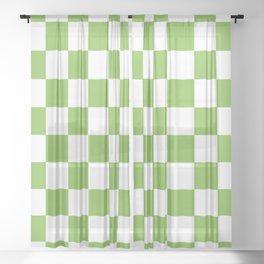Lime Green Checkerboard Pattern Palm Beach Preppy Sheer Curtain