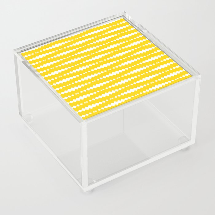 Yellow and White Geometric Horizontal Striped Pattern Acrylic Box