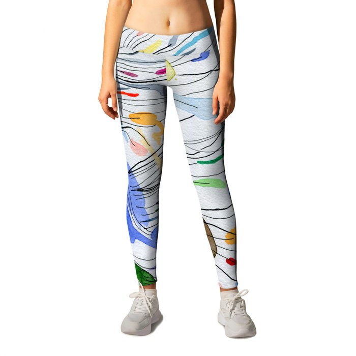 Diversity -Colorful watercolour and ink abstract plants drawing  Leggings