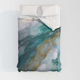 Wild Rush - abstract ocean theme in teal gray gold, marble pattern Comforter