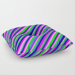 [ Thumbnail: Eyecatching Royal Blue, Blue, Fuchsia, Plum, and Lime Colored Lined/Striped Pattern Floor Pillow ]