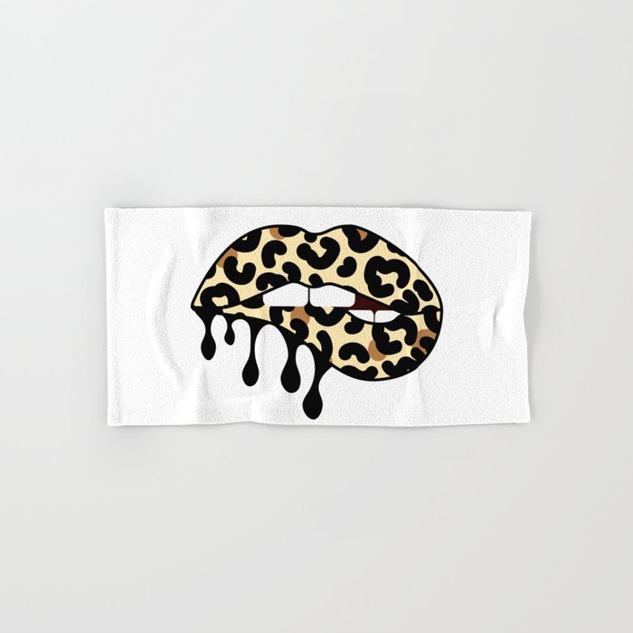 Leopard melting lips. Fashion art print Hand & Bath Towel