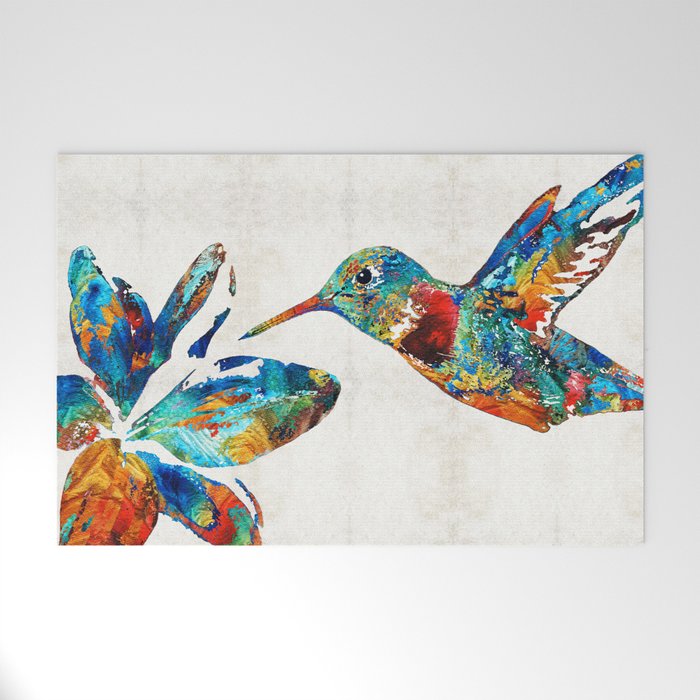 Colorful Hummingbird Art by Sharon Cummings Welcome Mat