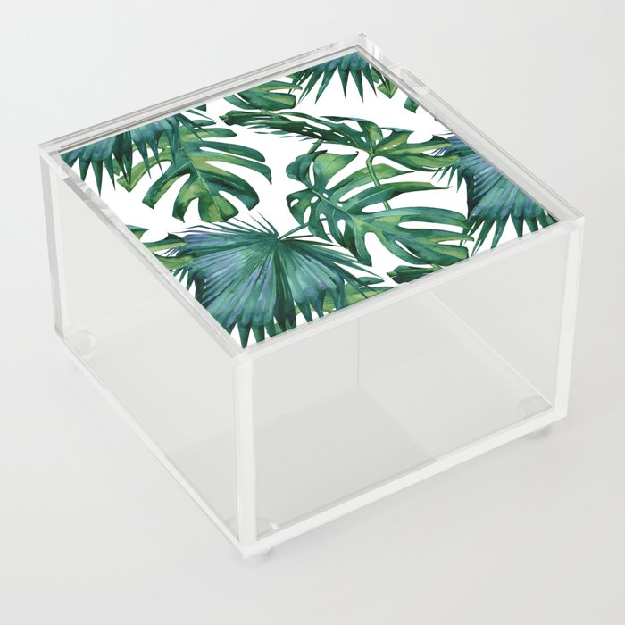 Classic Palm Leaves Tropical Jungle Green Acrylic Box