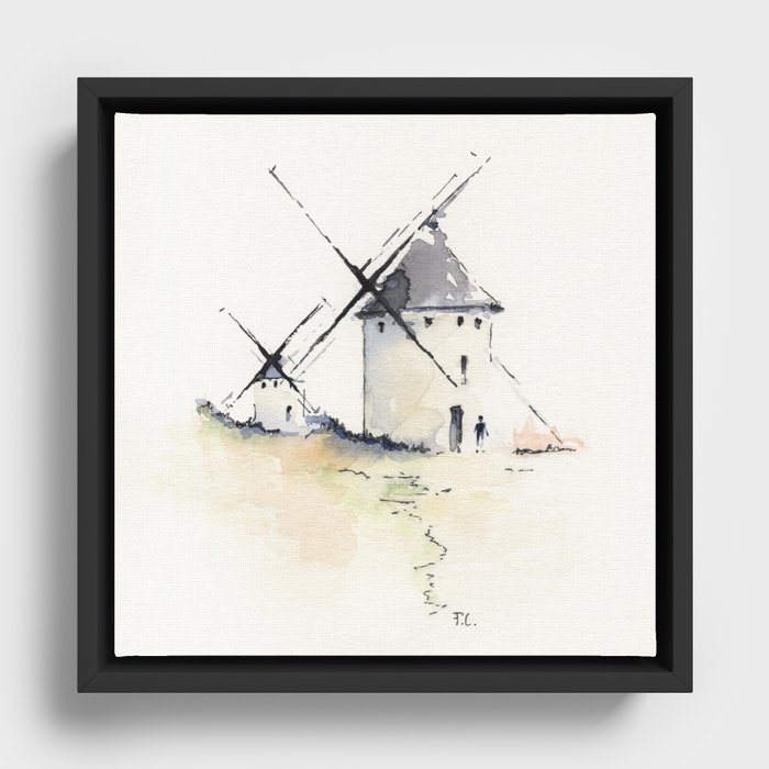 Spanish Windmills Framed Canvas