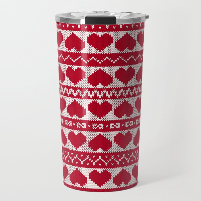 Fair Isle Valentines Day - Red Travel Mug