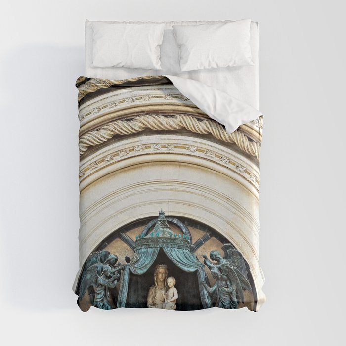 Orvieto Cathedral Madonna and Child Angels Facade Sculpture Duvet Cover