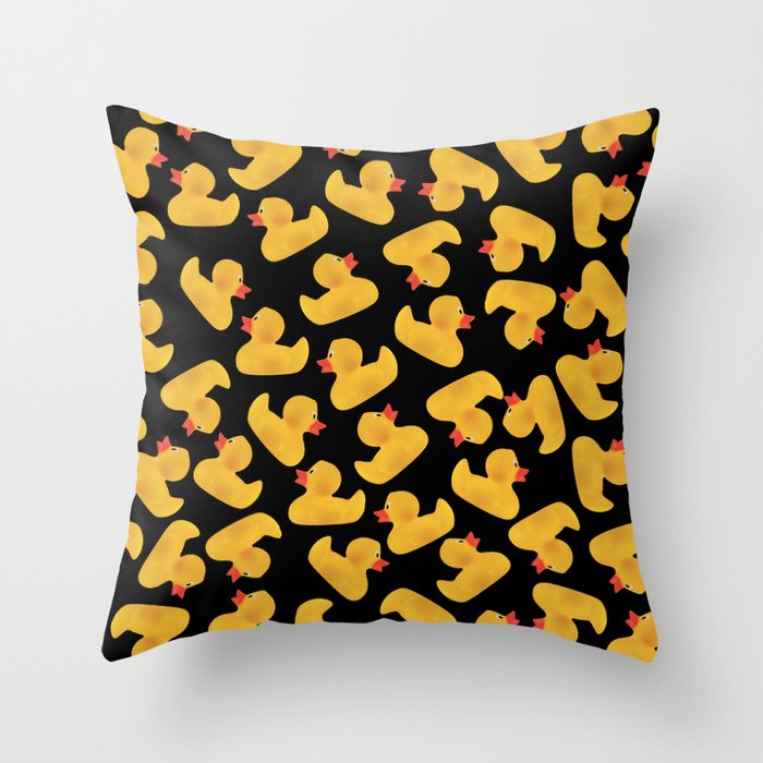 Rubber Duck pattern Design - black Throw Pillow
