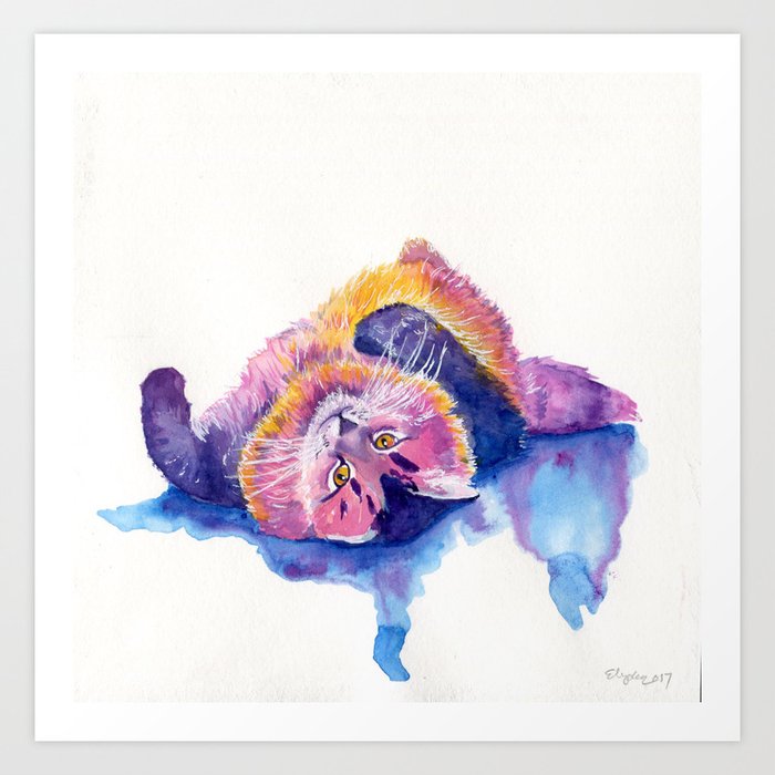Colorful Watercolor Cat Art Print By Effervescentelyska Society6