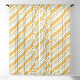 [ Thumbnail: Light Cyan and Orange Colored Lined/Striped Pattern Sheer Curtain ]