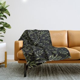 Eucalyptus- Green Leaves Dark Background  Throw Blanket