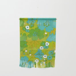 Green, Turquoise, and White Retro Flower Design Pattern Wall Hanging