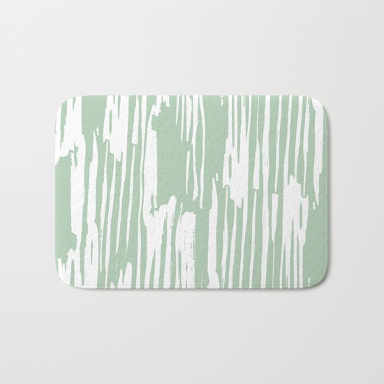 Bamboo Stripe Pastel Cactus Green and White Bath Mat