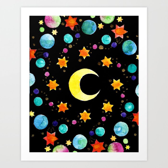 Moon and Stars Cosmic Kaleidoscope Art Print