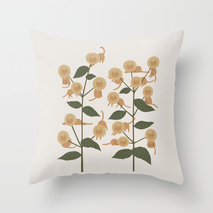 Cat and Plant 7B Throw Pillow