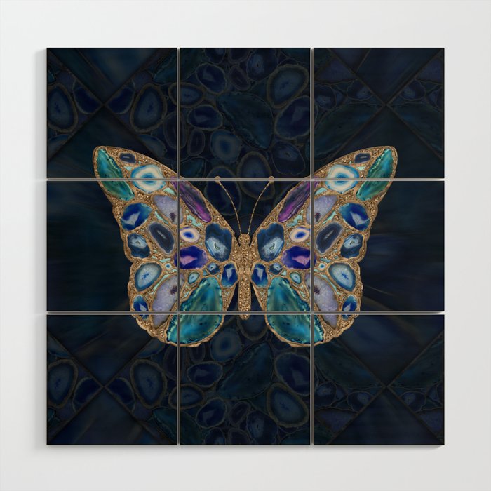 Blue and Purple Geodes Butterfly Wood Wall Art