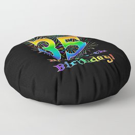 [ Thumbnail: 35th Birthday - Fun Rainbow Spectrum Gradient Pattern Text, Bursting Fireworks Inspired Background Floor Pillow ]
