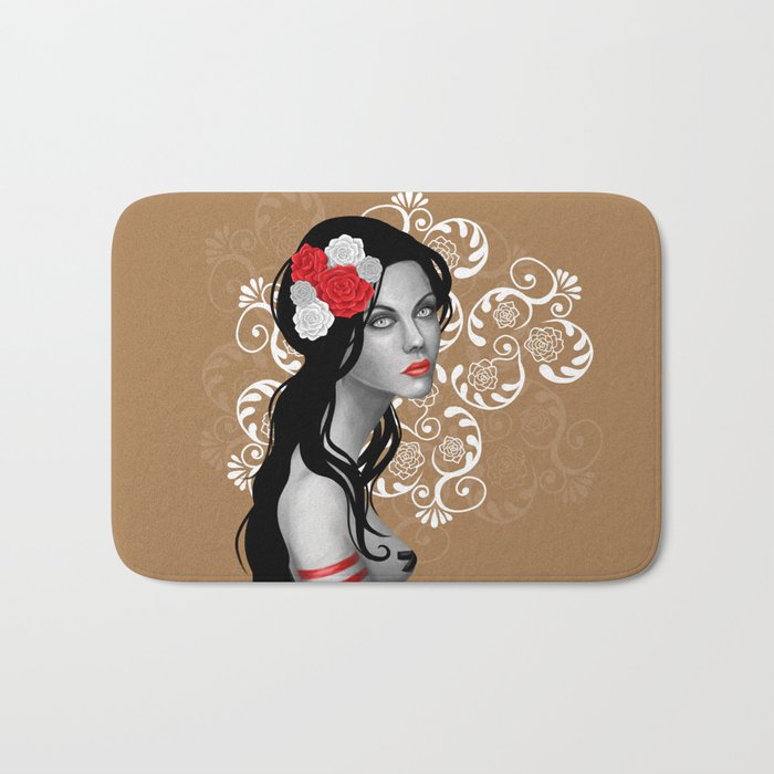Goth Girl with Flowers in her Hair Bath Mat