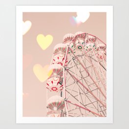 Ferris wheel nursery and heart bokeh on pale pink Art Print