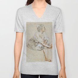Antoine Watteau - Seated Young Woman (1717) V Neck T Shirt