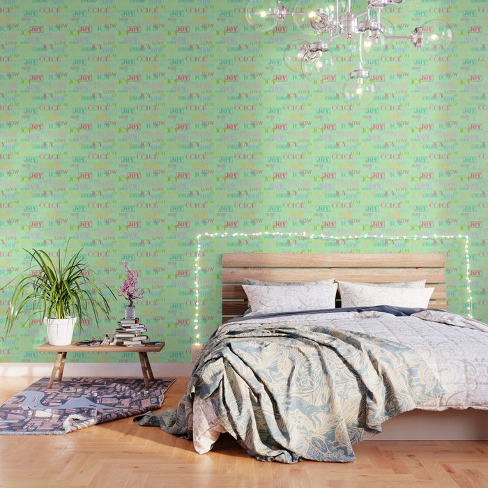 Enjoy The Colors - Colorful Typography modern abstract pattern on pale mint green color Wallpaper
