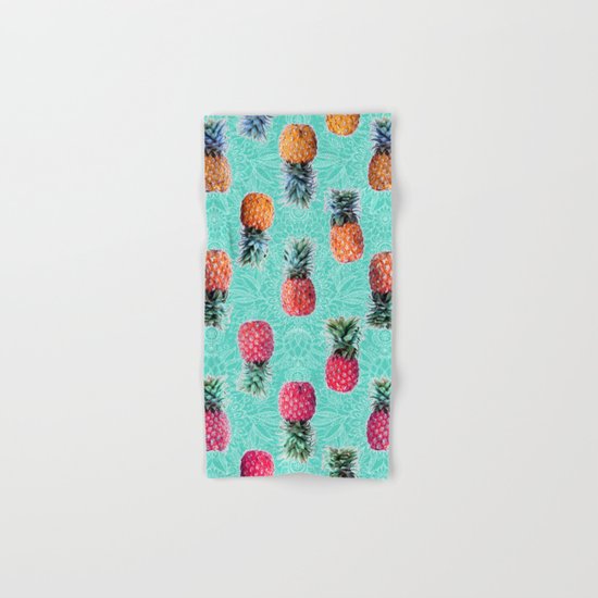 From Pineapple to Pink - tropical doodle pattern on mint Hand & Bath Towel