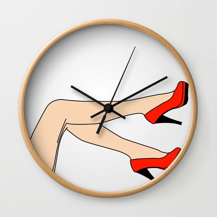 Woman wearing beautiful red shoes or stilettoes Wall Clock