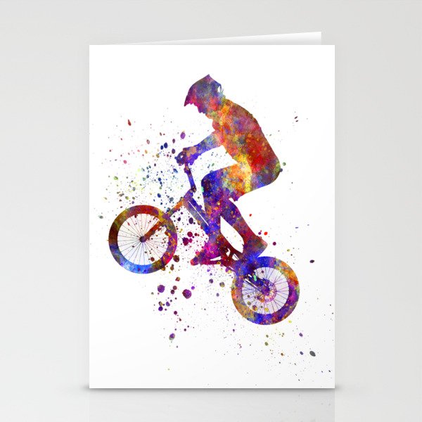 Watercolor bmx rider Stationery Cards