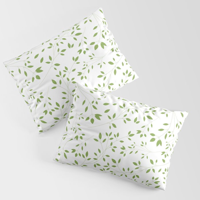 Leaves Pattern in Green & White Pillow Sham