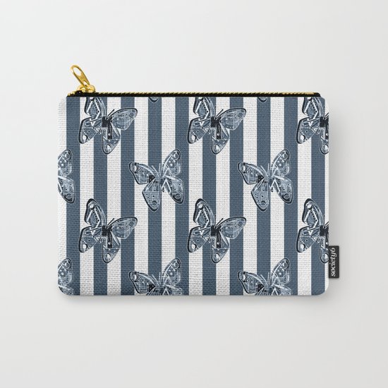 Blue butterflies on a striped background . Carry-All Pouch