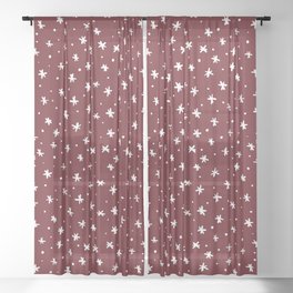 Snowflakes and dots - burgundy and white Sheer Curtain