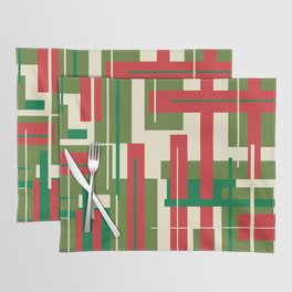 Mid Century Modern Deconstructed Christmas Plaid Pattern in Retro Red, Olive Green, and Xmas Cream Placemat