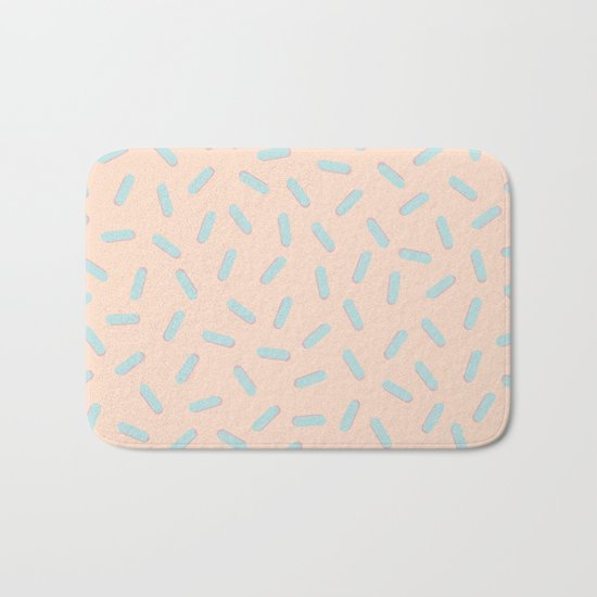 Memphis Bacteria Pattern Pastel Colors Peach Baby Blue Bath Mat