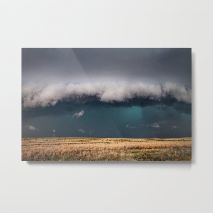 Small - Large Storm Towering Over Windmill in Texas Metal Print