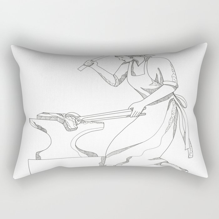 Female Blacksmith at Work Doodle Art Rectangular Pillow