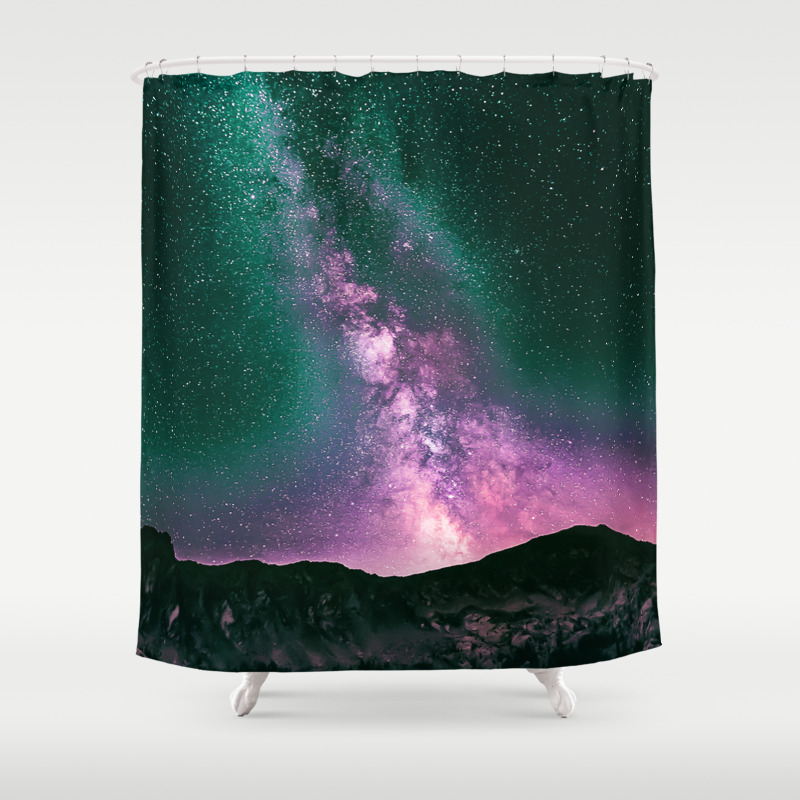Night Sky Star Landscape Purple Turquoise Shower Curtain By