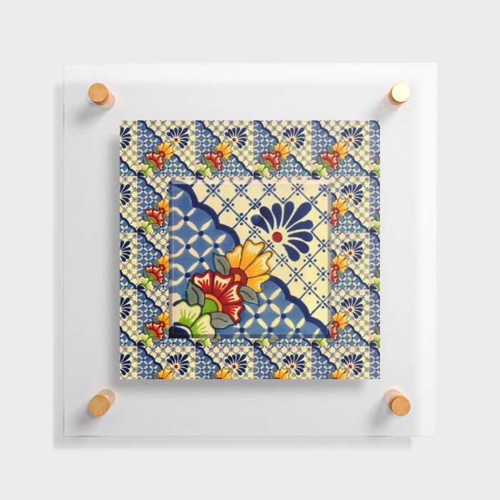 talavera mexican tile in blu Floating Acrylic Print