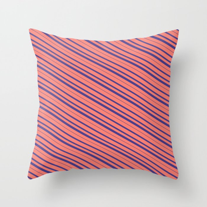 Salmon and Dark Slate Blue Colored Lined/Striped Pattern Throw Pillow