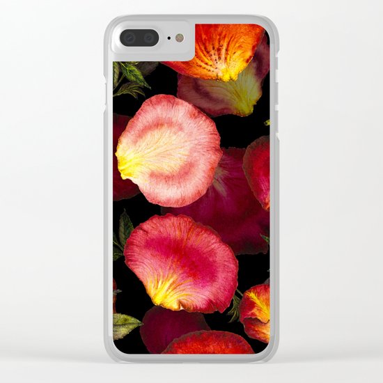 Rose Petal Pattern on Black 02 Clear iPhone Case