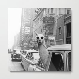 Llama-Linda with party blower and sunglasses Metal Print